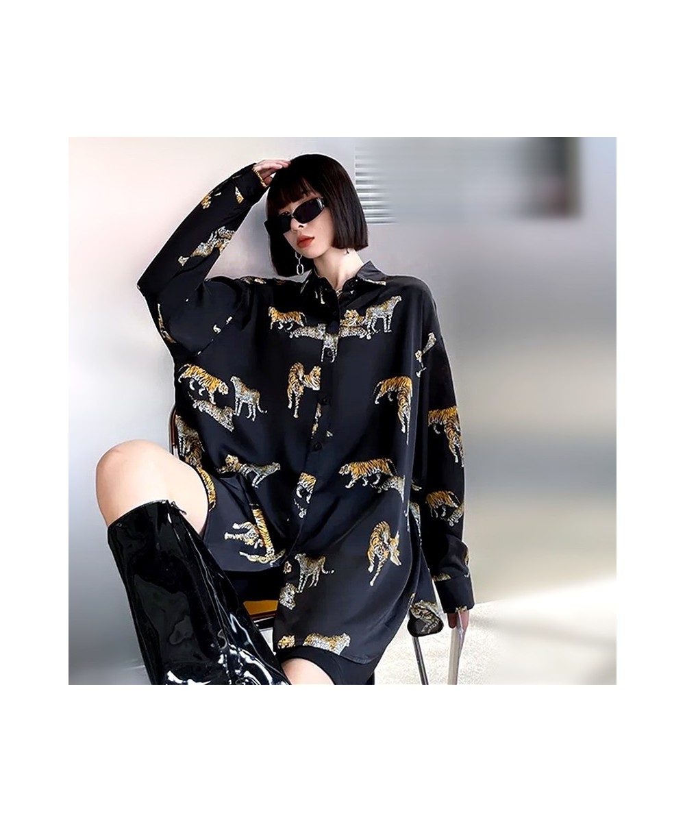 Runway Street Oversized Women Shirt Blouses Long Sleeve Sunscreen Shirt Tigers Print Fashion Loose Female Tunic Tops NS811 $4...