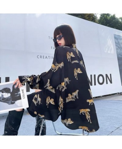 Runway Street Oversized Women Shirt Blouses Long Sleeve Sunscreen Shirt Tigers Print Fashion Loose Female Tunic Tops NS811 $4...