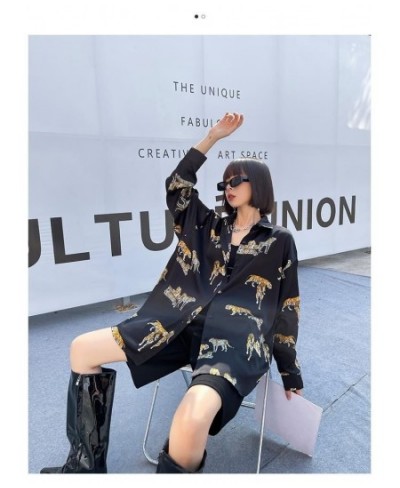 Runway Street Oversized Women Shirt Blouses Long Sleeve Sunscreen Shirt Tigers Print Fashion Loose Female Tunic Tops NS811 $4...