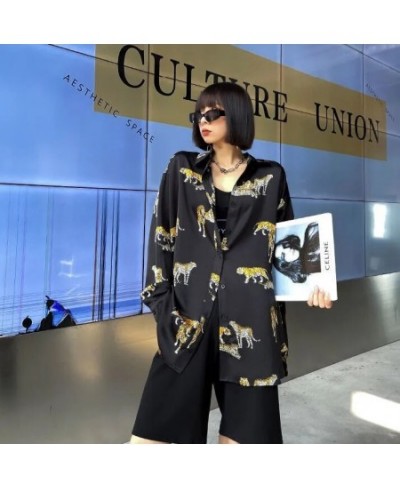 Runway Street Oversized Women Shirt Blouses Long Sleeve Sunscreen Shirt Tigers Print Fashion Loose Female Tunic Tops NS811 $4...