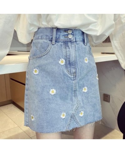 Women Jean Skirt Mini Summer High Waist Little Daisy A-line Embroidery Short New Design Fashion Wear In Trip Beautiful $29.81...