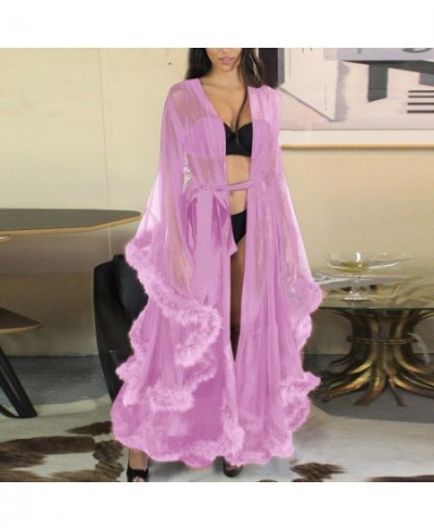 Sexy Lingerie for Women Set Women Fashion Sexy Tulle Robe Long Lingerie Nightgown Bathrobe Sleepwear Feather 100 Silk Nightie...