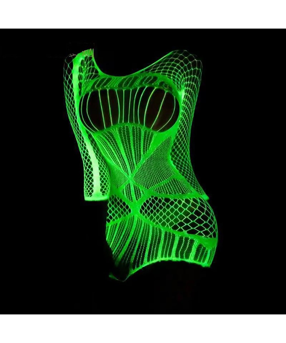 Women's Glowing Reflective Erotic Leggings Fishnet Bunny Lingerie Lingerie with Push up Bra Sexy Lingerie Costumes Role Play ...