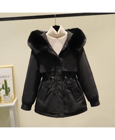 2022 Cotton Padded Fur Parka New Big Fur Collar Down Winter Jacket Women Thick Warm Parkas Female $82.26 - Jackets & Coats