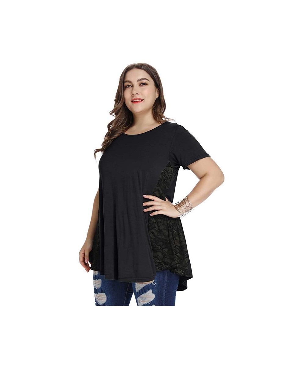 Big size Summer Woman T-shirt Loose short sleeve Solid Lace tshirts female Fat MM plus size women clothing large size tops $3...