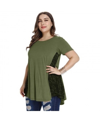 Big size Summer Woman T-shirt Loose short sleeve Solid Lace tshirts female Fat MM plus size women clothing large size tops $3...