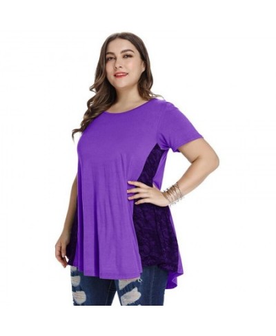 Big size Summer Woman T-shirt Loose short sleeve Solid Lace tshirts female Fat MM plus size women clothing large size tops $3...