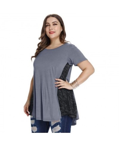 Big size Summer Woman T-shirt Loose short sleeve Solid Lace tshirts female Fat MM plus size women clothing large size tops $3...