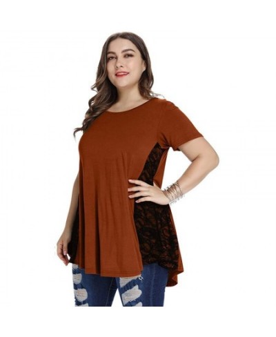 Big size Summer Woman T-shirt Loose short sleeve Solid Lace tshirts female Fat MM plus size women clothing large size tops $3...