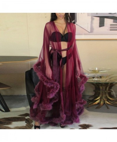 Sexy Lingerie for Women Set Women Fashion Sexy Tulle Robe Long Lingerie Nightgown Bathrobe Sleepwear Feather 100 Silk Nightie...