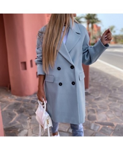 Fashion Solid Woolen Coat Autumn Women Casual Loose Midi Coat Blazer Elegant Lapel Long Sleeve Ladies Double-breasted Cardiga...