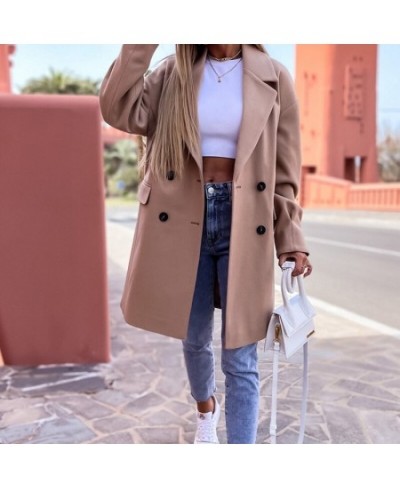 Fashion Solid Woolen Coat Autumn Women Casual Loose Midi Coat Blazer Elegant Lapel Long Sleeve Ladies Double-breasted Cardiga...