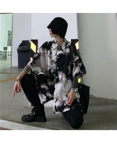 Harajuku Punk Women's Shirt Gothic Black Blouse New Tie Dye Korean Oversize Short Sleeve Loose Top Casual Clothes BF Style $2...