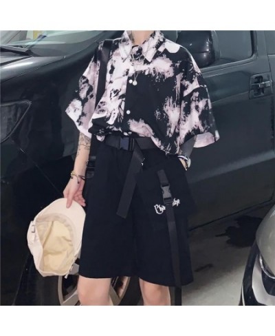 Harajuku Punk Women's Shirt Gothic Black Blouse New Tie Dye Korean Oversize Short Sleeve Loose Top Casual Clothes BF Style $2...