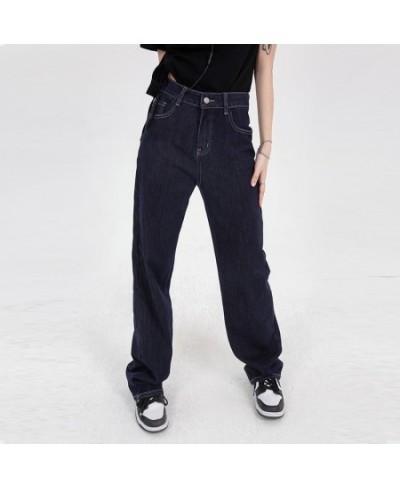 Dark Blue High Waisted Jeans for Women 2022 New Vintage High Street Chic Washed Straight Y2k Denim Pants Full Length $58.71 -...