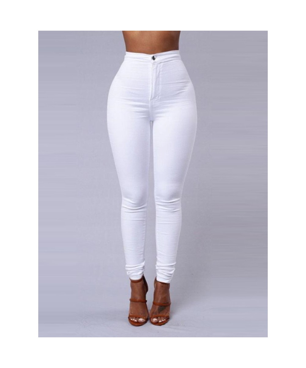 Solid Color Skinny Jeans Woman White Black High Waist Render Jeans Vintage Sexy Long Pants Femme Casual Pencil Pants Denim $2...