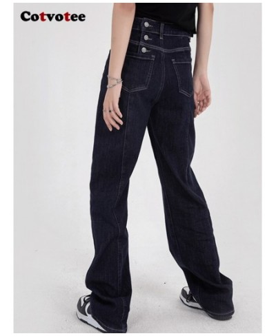 Dark Blue High Waisted Jeans for Women 2022 New Vintage High Street Chic Washed Straight Y2k Denim Pants Full Length $58.71 -...