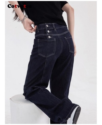 Dark Blue High Waisted Jeans for Women 2022 New Vintage High Street Chic Washed Straight Y2k Denim Pants Full Length $58.71 -...