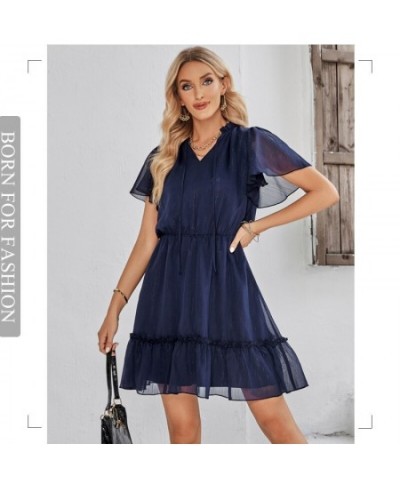 Fresh Sweet V-neck Solid Color Ruffle Dress Women's 2023 Summer Leisure Women New High Fashion Elegant Commuting Beach Dresse...