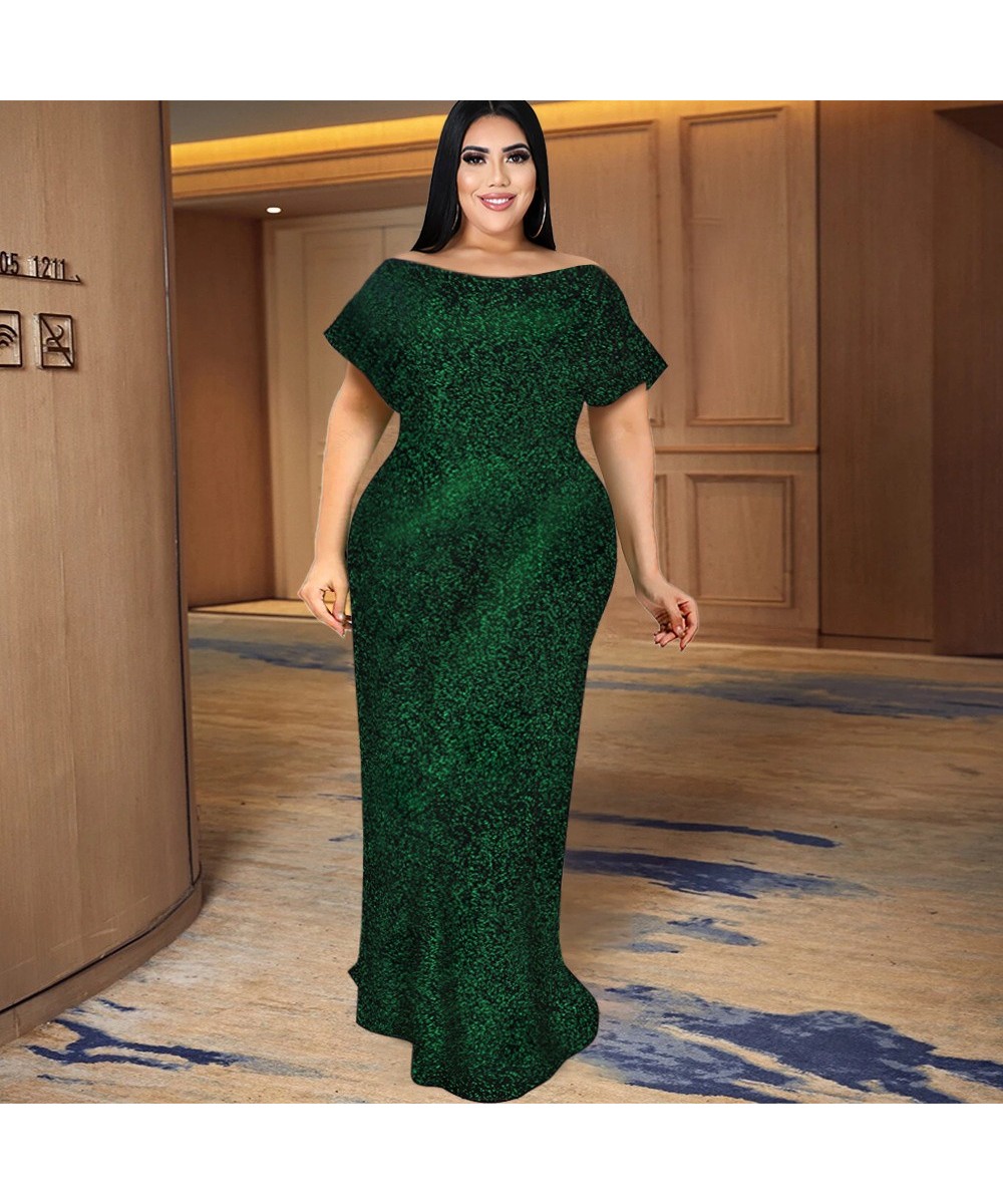 Women Plus Size Dress 4XL Elegant Off Shoulder Short Sleeve Floor-length Dress Birthday Party Dresses Solid Color Evening Gow...