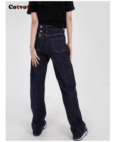 Dark Blue High Waisted Jeans for Women 2022 New Vintage High Street Chic Washed Straight Y2k Denim Pants Full Length $58.71 -...