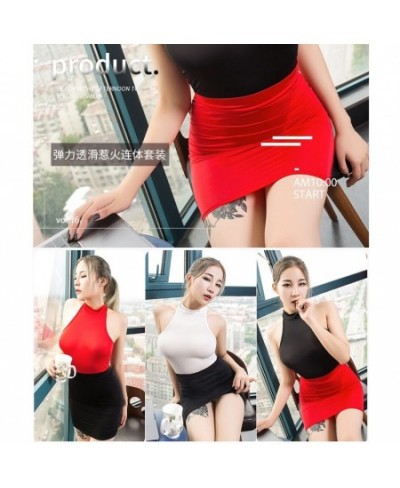 High-elastic Two-piece Set Bodysuit And Package Hip Little Skirt High Fork Half Pack Hip Tops Professional Women Executive La...