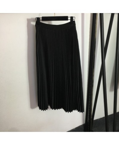 New Fashion Women's Half-Cut Pleated Long Skirt Office Elegant Pleated Alphabet Webbing Elastic Waist Half Skirt $112.14 - Sk...