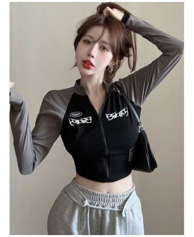 Y2K Vintage T-shirt Women Spring Long Sleeve O Neck Crop Top Korean Fashion Vintage High Street Zip Up Skinny Tees Streetwear...