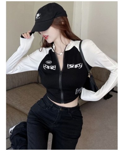 Y2K Vintage T-shirt Women Spring Long Sleeve O Neck Crop Top Korean Fashion Vintage High Street Zip Up Skinny Tees Streetwear...