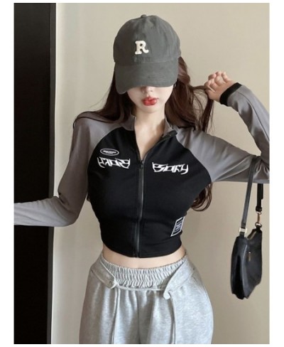 Y2K Vintage T-shirt Women Spring Long Sleeve O Neck Crop Top Korean Fashion Vintage High Street Zip Up Skinny Tees Streetwear...