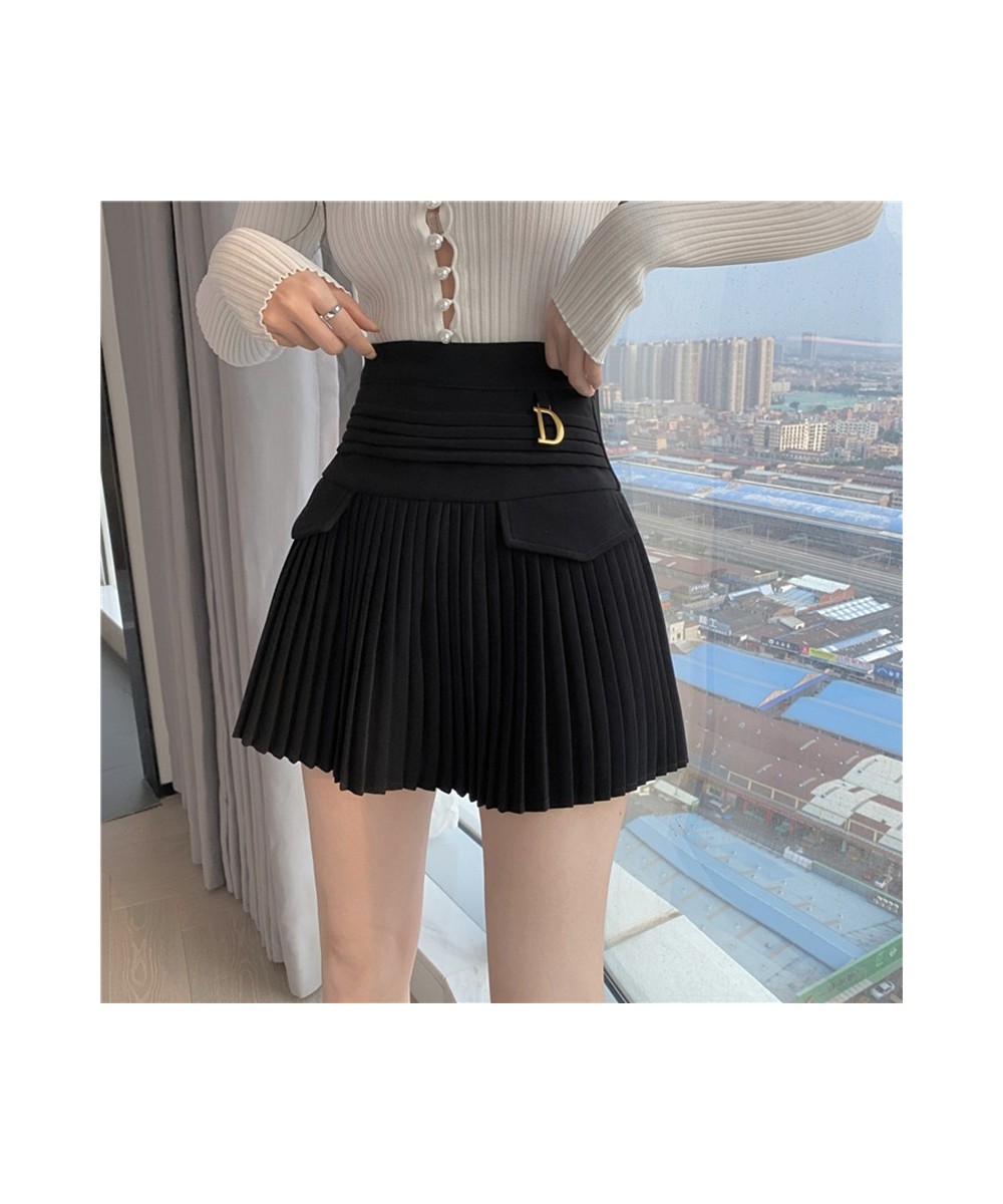 Black Pleated Skirts Women High Waist Mini Skirt Metal Letter D Design A-Line Clubwear Korean Sexy Streetwear Show Casual $35...