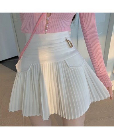 Black Pleated Skirts Women High Waist Mini Skirt Metal Letter D Design A-Line Clubwear Korean Sexy Streetwear Show Casual $35...