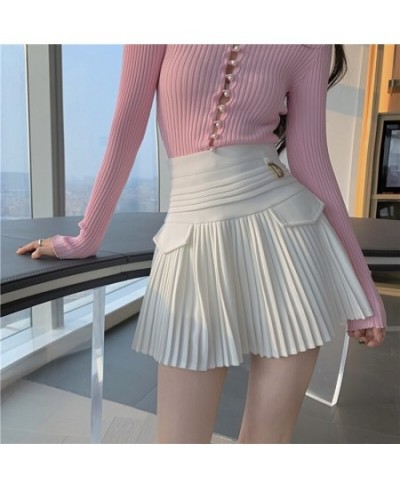 Black Pleated Skirts Women High Waist Mini Skirt Metal Letter D Design A-Line Clubwear Korean Sexy Streetwear Show Casual $35...