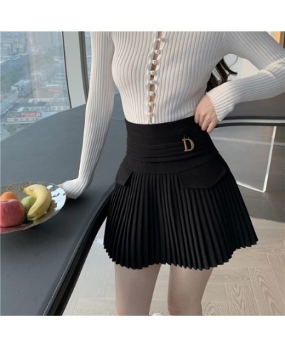 Black Pleated Skirts Women High Waist Mini Skirt Metal Letter D Design A-Line Clubwear Korean Sexy Streetwear Show Casual $35...