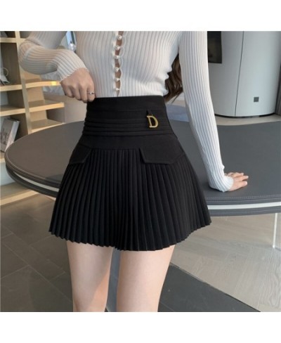 Black Pleated Skirts Women High Waist Mini Skirt Metal Letter D Design A-Line Clubwear Korean Sexy Streetwear Show Casual $35...