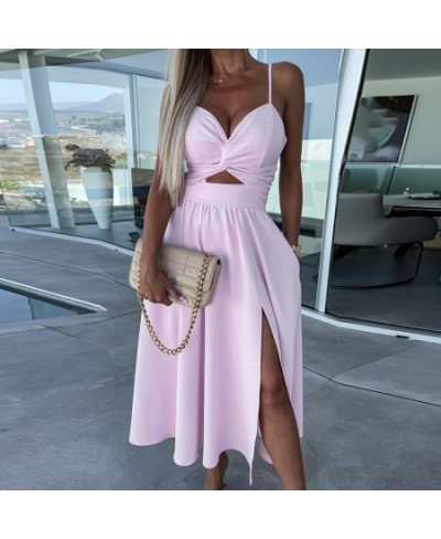 Summer Women Slim Fit A Line Midi Dress 2023 Party Club Sleeveless V Neck Solid Dress Elegant Lady Patchwork Off Shoulder Dre...