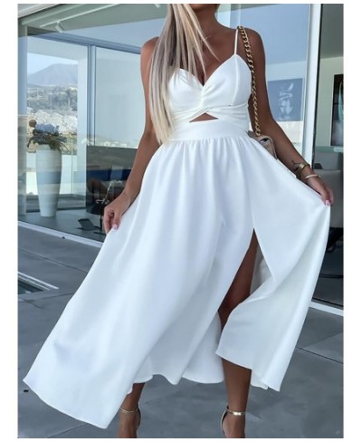 Summer Women Slim Fit A Line Midi Dress 2023 Party Club Sleeveless V Neck Solid Dress Elegant Lady Patchwork Off Shoulder Dre...