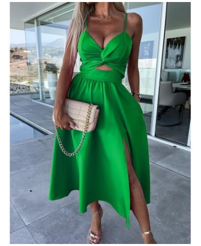 Summer Women Slim Fit A Line Midi Dress 2023 Party Club Sleeveless V Neck Solid Dress Elegant Lady Patchwork Off Shoulder Dre...