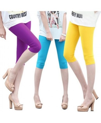 Women Summer Leggings Sexy Solid Legging Candy Neon High Stretched Short Jeggings Fitness Ballet Cropped Trousers Candy Color...