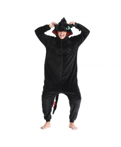 Toothless Dragon White Black Onesie Adult Unisex Flannel Pajama Anime Cosplay Costume Train Your Night Fury Sleepwear E46762A...