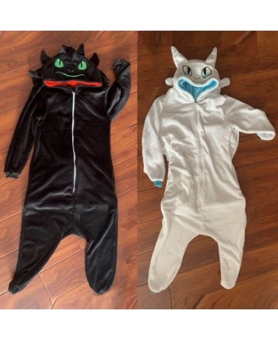 Toothless Dragon White Black Onesie Adult Unisex Flannel Pajama Anime Cosplay Costume Train Your Night Fury Sleepwear E46762A...