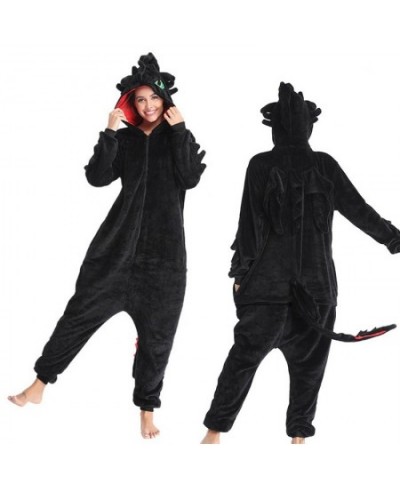 Toothless Dragon White Black Onesie Adult Unisex Flannel Pajama Anime Cosplay Costume Train Your Night Fury Sleepwear E46762A...