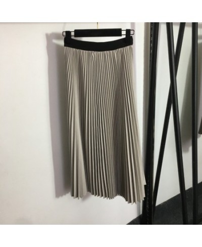 New Fashion Women's Half-Cut Pleated Long Skirt Office Elegant Pleated Alphabet Webbing Elastic Waist Half Skirt $112.14 - Sk...