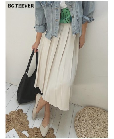 Spring Summer Loose Women Solid Skirts Casual Elastic High Waist Women A-line Skirts Elegant Female Long Pleated Skirts $37.9...