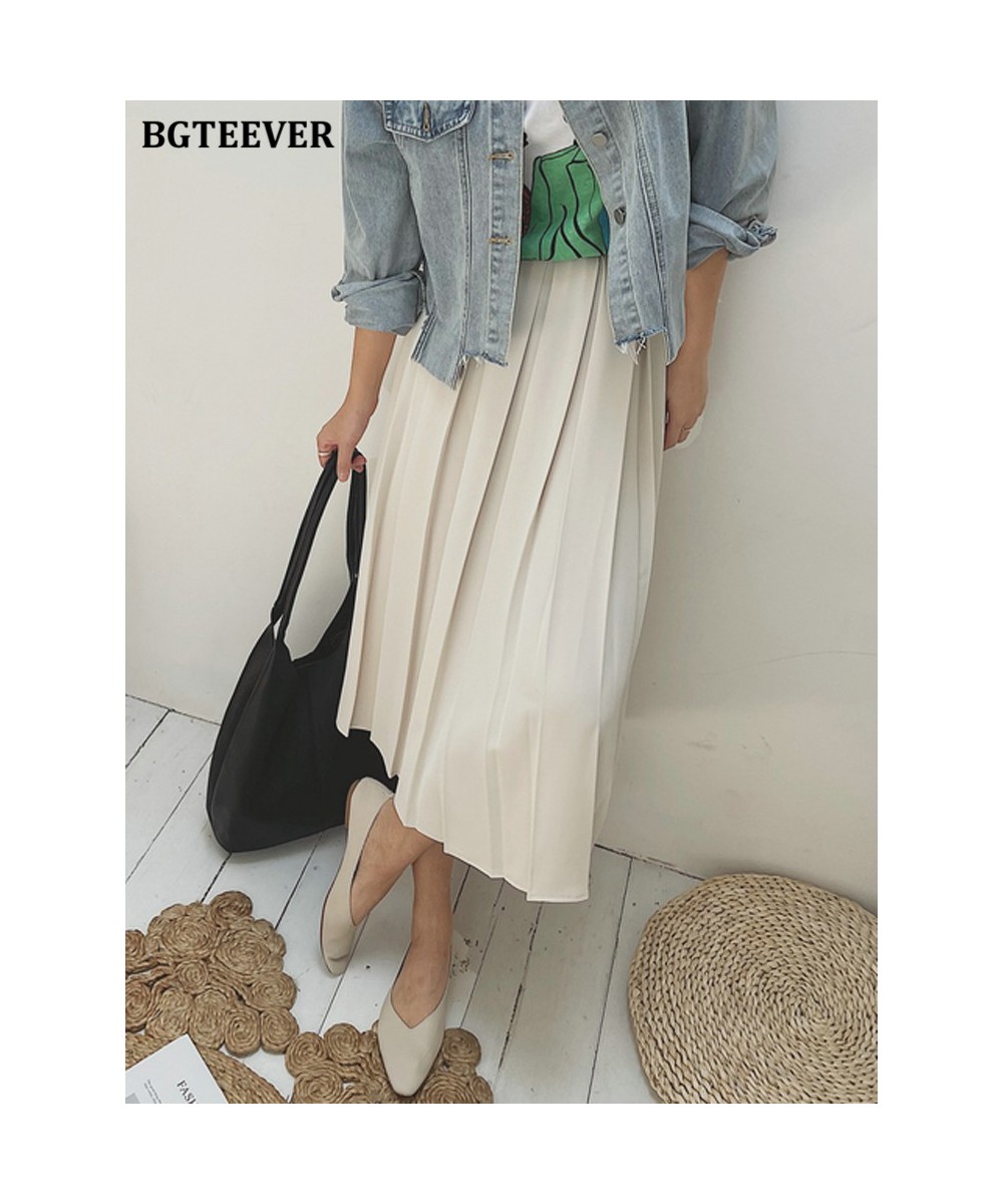 Spring Summer Loose Women Solid Skirts Casual Elastic High Waist Women A-line Skirts Elegant Female Long Pleated Skirts $37.9...