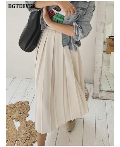 Spring Summer Loose Women Solid Skirts Casual Elastic High Waist Women A-line Skirts Elegant Female Long Pleated Skirts $37.9...