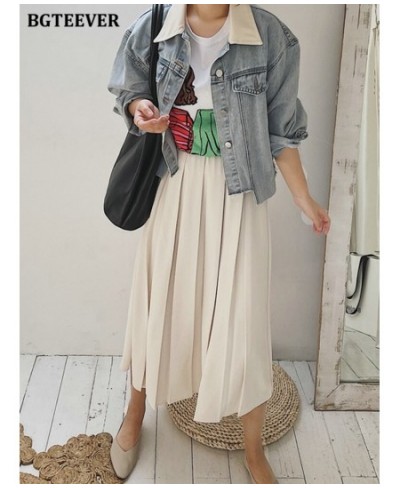 Spring Summer Loose Women Solid Skirts Casual Elastic High Waist Women A-line Skirts Elegant Female Long Pleated Skirts $37.9...