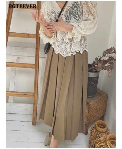 Spring Summer Loose Women Solid Skirts Casual Elastic High Waist Women A-line Skirts Elegant Female Long Pleated Skirts $37.9...