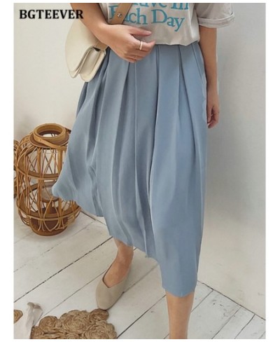 Spring Summer Loose Women Solid Skirts Casual Elastic High Waist Women A-line Skirts Elegant Female Long Pleated Skirts $37.9...