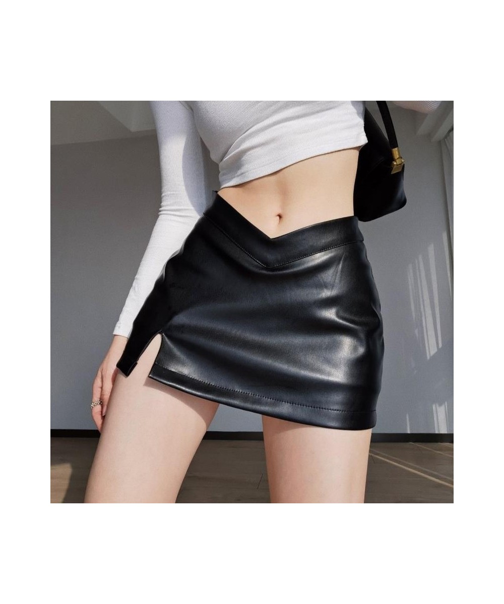 PU Leather Short Skirt Women Black Sexy Split Slim High Waisted A-line Mini Skirts Female Shorts Vintage Harajuku Streetwear ...